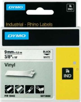 Originál DYMO páska S0718580 5,5m x 9mm vinyl čierna na bielej 18443